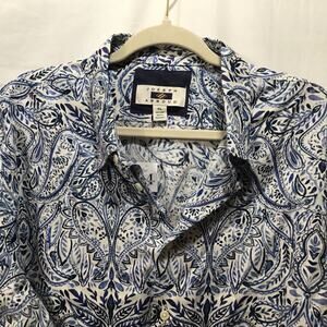 NWT Vintage Mens Joseph Abboud 100% Linen Blue Paisley Long Sleeve Button Up XL